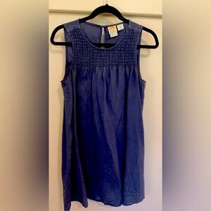 C&C California Linen Smocked Dress in Slate Blue